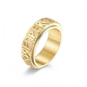 18K Gold Plated Stainless Steel Classic Viking Character 3D Engraved Fidget Spinner Ring Rotatable Stress Relief Third Party