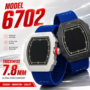 Ultra-thin 7.8mm 6702 Carbon Fiber Shell Hollow Movement Mechanical Watch