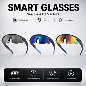 BT 5.4 IPX4 Waterproof 290mAh Battery Audio Glasses